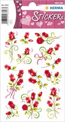 HERMA 3347 Aufkleber Rosen Rot klein, 26 Stück, Blumen Sticker mit Schleife Pflanzen