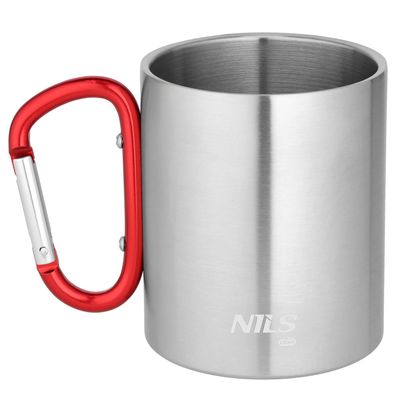 NC17110 Campingbecher MIT Karabinerhaken 300 ML Edelstahl ROT Becher