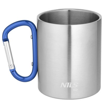 NC17110 Campingbecher MIT Karabinerhaken 300 ML Edelstahl BLAU NILS CAMP