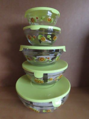 Glasschalen in 5 Größen mit Sonnenblumen Druck gelbe Deckel Durable 5St