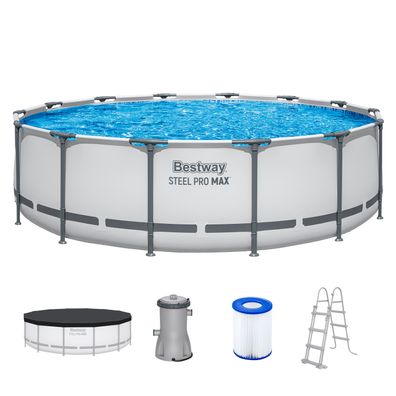 Steel Pro MAX™ Frame Pool Komplett-Set mit Filterpumpe Ø 427 x 107 cm, lichtgrau,