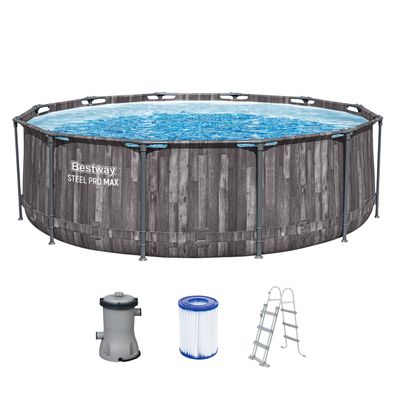 Steel Pro MAX™ Frame Pool-Set mit Filterpumpe Ø 366 x 100 cm, Holz-Optik (Mooreich