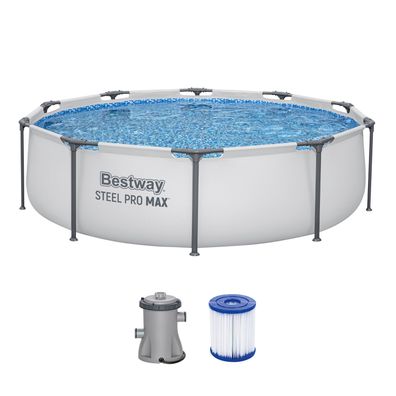 Steel Pro MAX™ Frame Pool Set mit Filterpumpe Ø 305 x 76 cm, lichtgrau, rund