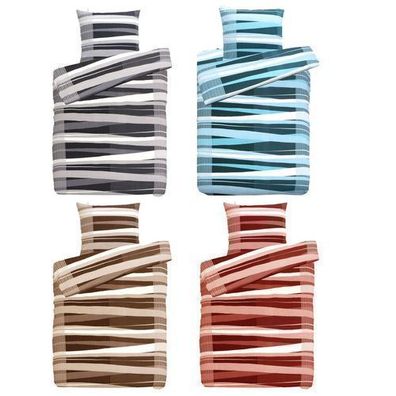 Hochwertige Biber Bettwäsche Baumwolle Streifen 155x220 80x80