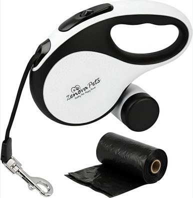 Hunde Rollleine 5m mit Kotbeutelhalter | Schnellbremse, rutschfest bis 30kg