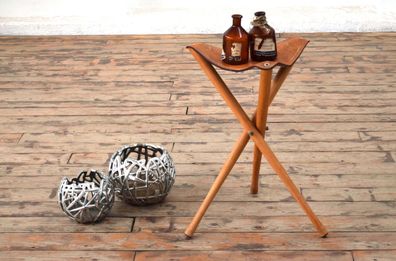 Jagdhocker 52cm Leder Holz Antik Alt Dreibein Hocker Vintage Campinghocker klappbar