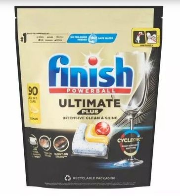 Finish Powerball Ultimate Plus All in 1 Zitrone Geschirrspüler Kapseln 90pcs