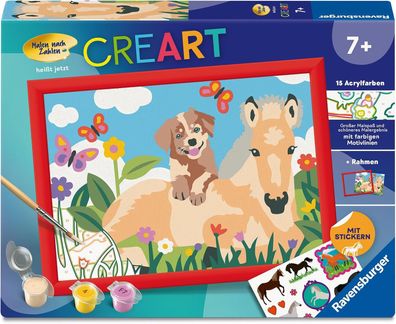 Ravensburger CreArt 12023119 - Fohlen und Welpe - Malen nach Zahlen für Kinder ab 7 J