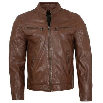 Gipsy - Herren Echtleder Lederjacke Bikerjacke Lammnappa cognac