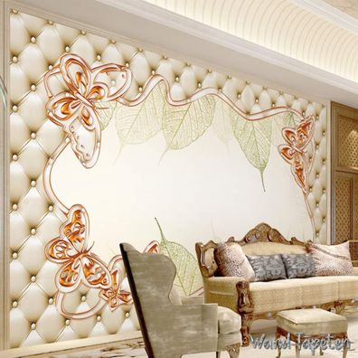 Vlies Fototapete Wandtapete Wandbilder Goldenem Schmetterlings Blätter 4389