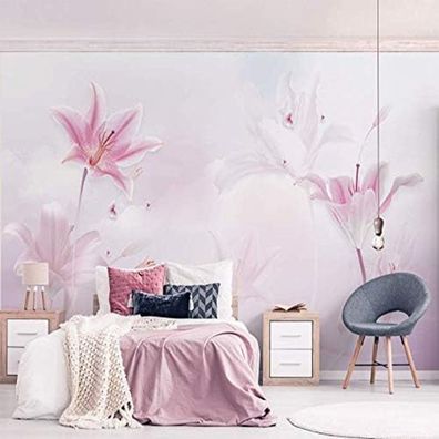 Vlies Fototapete Wandtapete Wandbilder Elegante Moderne Rosa Lilienwolken 4391