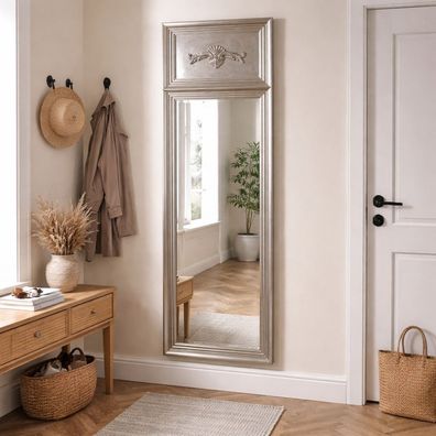 Wandspiegel Landhaus Holz Spiegel barock silber Impress 160x50cm