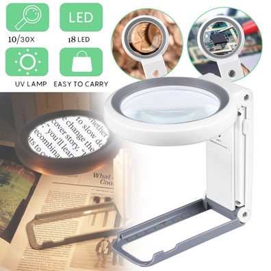 Lupe mit Licht und Ständer 3 Farben Tischlupe Faltbare Lupenlampe 30Fach 10Fach