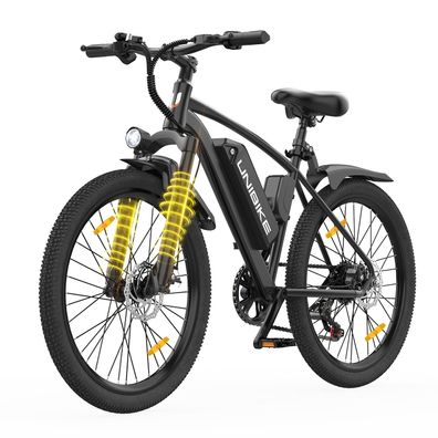 250 W 26 Zoll Elektrofahrrad, Federgabel vorne, 36 Volt, 360 Wh, Reichweite 75 Km