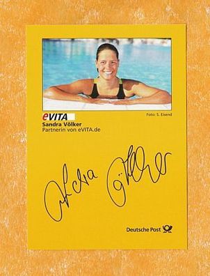 Sandra Völker ( ehemalige deutsche Schwimmerin ) - Originalautogrammkarte