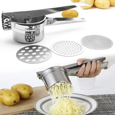 Stainless Steel Masher & Ricer Press for Potatoes, Fruit, Vegetable Puree