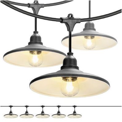 CRETE SET Gartengirlande 5m + Kabel 10m + 5x Lampenschirm schwarz M2 + Glühbirnen