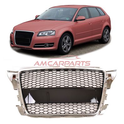 Upgrade Design Sportgrill / Kühlergrill für Audi A3 8P Facelift 08-12 chrom/Hochgla