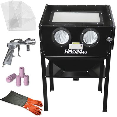 Sandstrahler Sandstrahlkabine 220l Sandstrahlgerät Sandstrahlpistole Schwarz