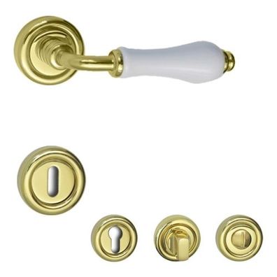 Rosettengarnitur Linea Cali Dalia Messing poliert Handhabe weiß Griff