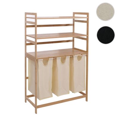 Bambus Wäschesammler HWC-P78, Wäschesortierer, 3 Ablagen FSC® 125x80x40cm 135L