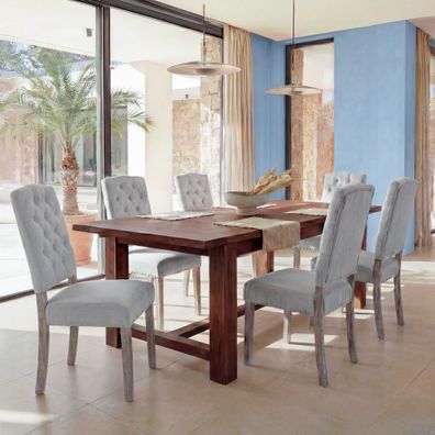 6er-Set Esszimmerstuhl HWC-O66b, Küchenstuhl Polsterstuhl, Chesterfield Nieten Stoff