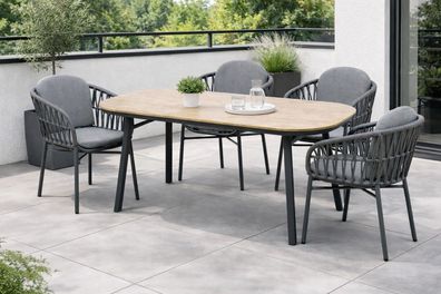 Destiny Sitzgruppe COMO SAN MARINO 4 Sessel + Tisch 180x90x74cm, halboval, holzfarben