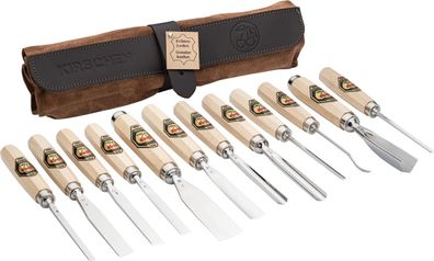 Kirschen Bildhauerbeitelsatz in Ledertasche 12-tlg. mit Achtkantform GALIP 3188000
