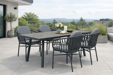 Destiny Sitzgruppe COMO SAN MARINO 4 Sessel + Tisch 180x90x74cm, rechteckig, grau