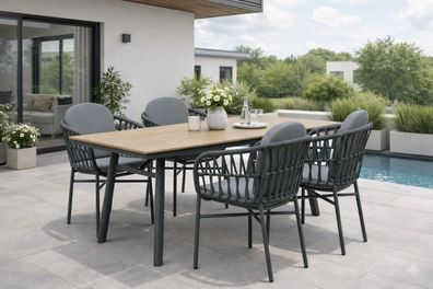Destiny Sitzgruppe COMO SAN MARINO 4 Sessel+Tisch 180x90x74cm, rechteckig, holzfarben