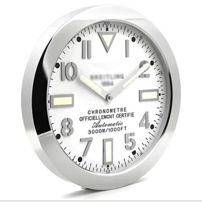 Wanduhr Breitling 1884 Avengers Style Weißes Zifferblatt 34cm Stahl Luxuswanduhr