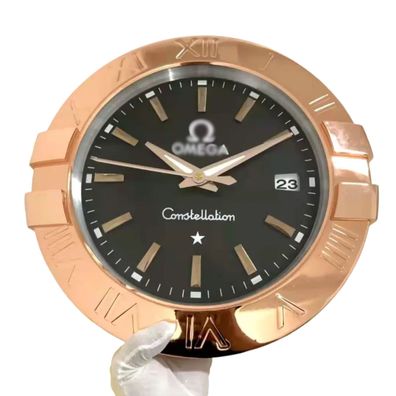 Wanduhr Omega Constellation Schwarzes Zifferblatt Roségold 34cm Luxuswanduhr