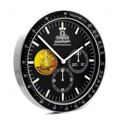 Wanduhr Omega Speedmaster Apollo XL Schwarzes Zifferblatt Dealer Display Wanduhr