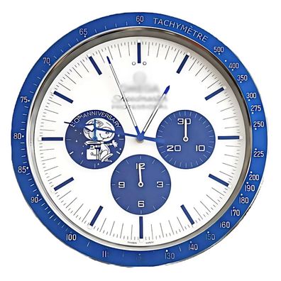 Wanduhr Omega Speedmaster Snoopy Blau Weißes Zifferblatt Dealer Display Wanduhr