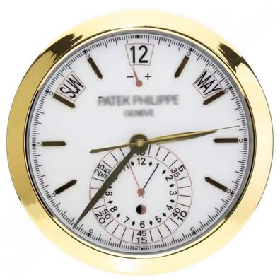 Wanduhr Patek Philippe Annual Calendar Weißes Zifferblatt Gold Dealer Display
