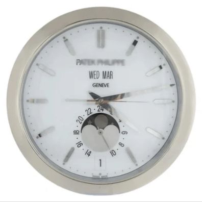 Wanduhr Patek Philippe Mondphase Weißes Zifferblatt Stahl 40cm Dealer Display