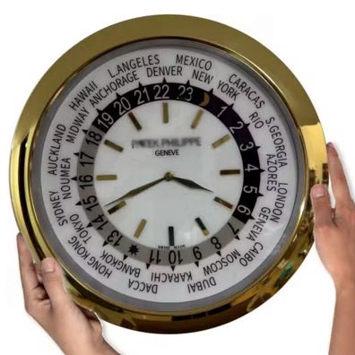 Wanduhr Patek Philippe Compilation World Time Weiß Gold Dealer Display 40cm