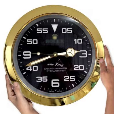 Wanduhr Rolex Air King Oyster Perpetual Schwarz Gold Dealer Display Wanduhr