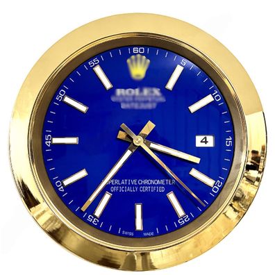 Wanduhr Rolex Datejust Blau Gold Smooth Bezel Gold Dealer Display Luxuswanduhr