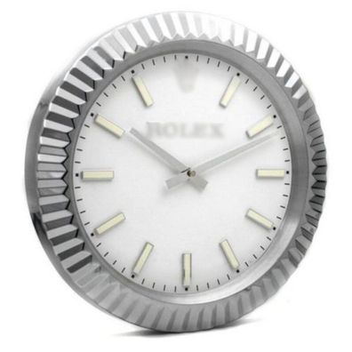 Wanduhr Rolex Datejust Weißes Zifferblatt Stahl Fluted Bezel Oyster Dealer Display