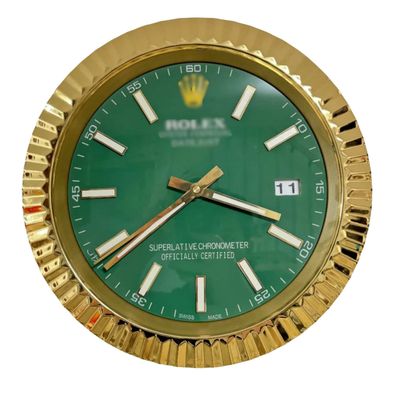 Wanduhr Rolex Datejust Olivegrün Zifferblatt Gold Fluted Bezel Dealer Display