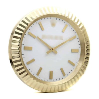 Wanduhr Rolex Datejust Weißes Zifferblatt Gold Fluted Bezel Dealer Display 34cm