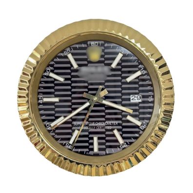 Wanduhr Rolex Datejust Grau Motif Zifferblatt Gold Fluted Bezel Dealer Display 34cm