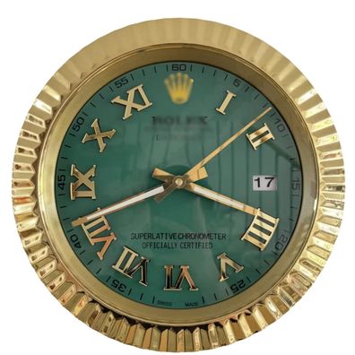 Wanduhr Rolex Datejust Türkis Römisches Zifferblatt Gold Fluted Bezel Dealer Display