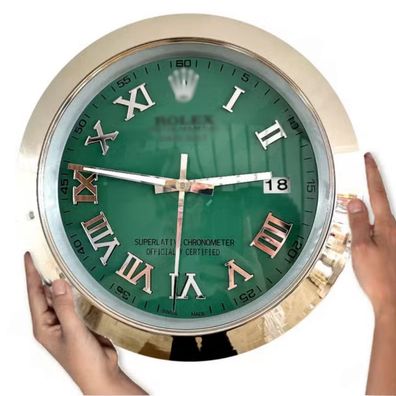 Wanduhr Rolex Datejust Türkis Römisches Zifferblatt Stahl Smooth Bezel Dealer Display