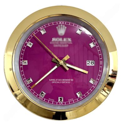 Wanduhr Rolex Datejust Lila Diamant Zifferblatt Gold Smooth Bezel Dealer Display