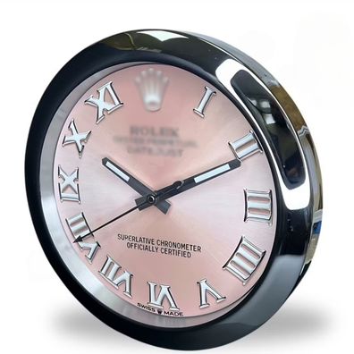 Wanduhr Rolex Datejust Pink Römisches Zifferblatt Stahl Smooth Bezel Dealer Display