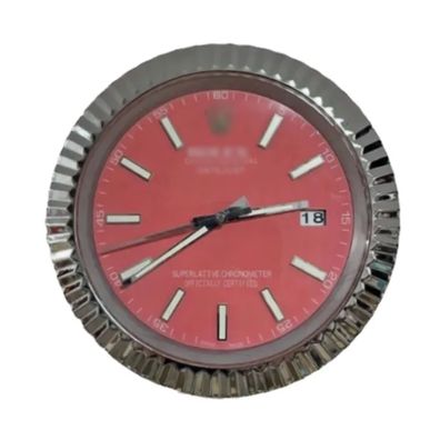 Wanduhr Rolex Datejust Rotes Diamant Zifferblatt Stahl Fluted Bezel Dealer Display