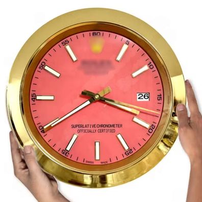 Wanduhr Rolex Datejust Rose Zifferblatt Gold Smooth Bezel Dealer Display