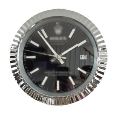 Wanduhr Rolex Datejust Schwarzes Zifferblatt Stahl Fluted Bezel Dealer Display Oyster